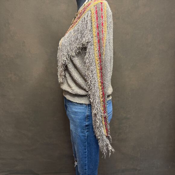 Vintage French Rags Hand Loomed Sweater Fringe Boho Western Style Rayon Size 2 - Picture 6 of 8